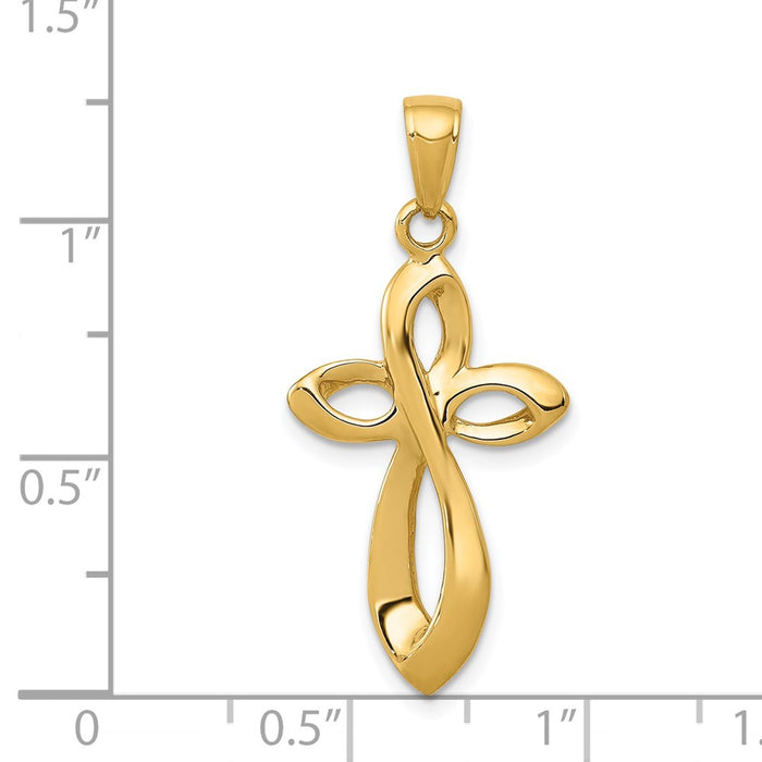 Million Charms 14K Yellow Gold Themed Polished With Satin Figure 8 Relgious Cross Pendant