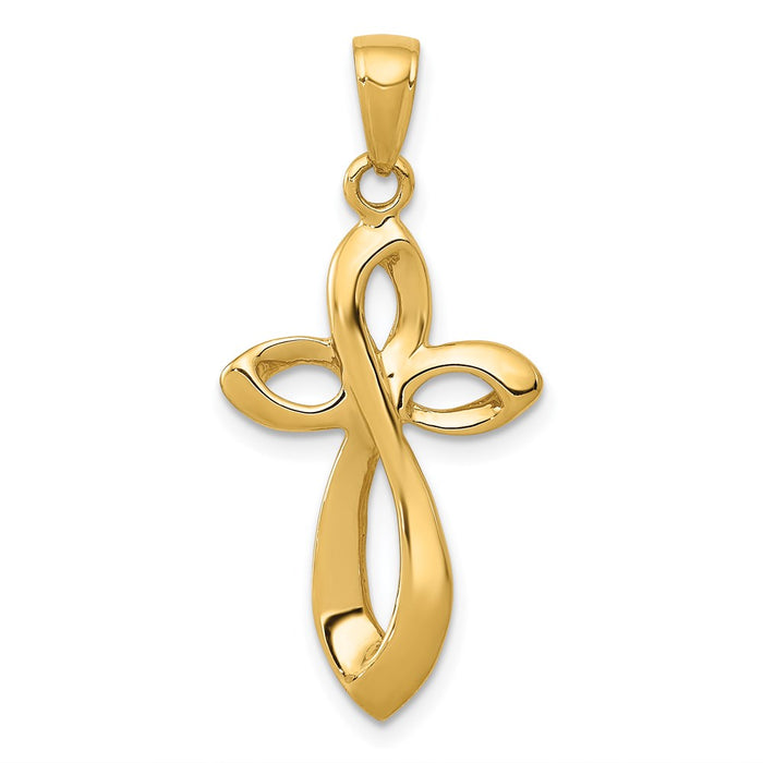 Million Charms 14K Yellow Gold Themed Polished With Satin Figure 8 Relgious Cross Pendant