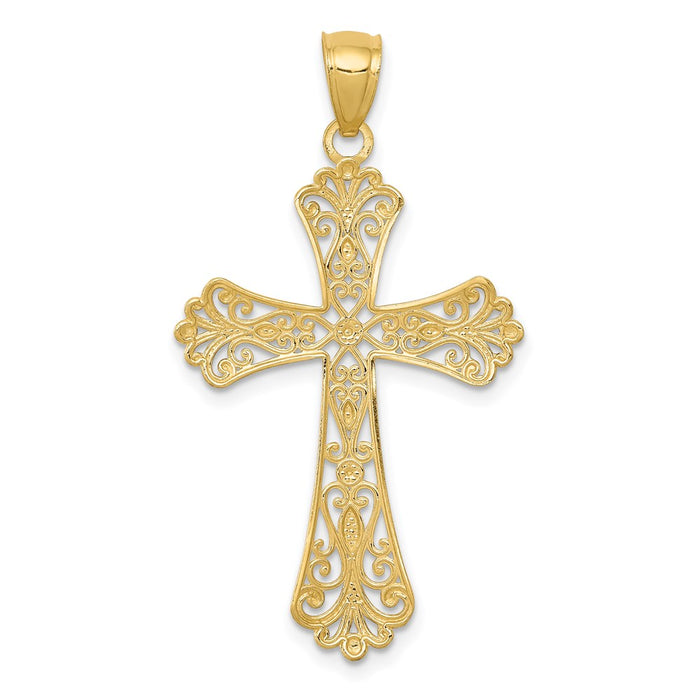 Million Charms 14K Yellow Gold Themed With Rhodium-plated Diamond-Cut Relgious Cross Pendant