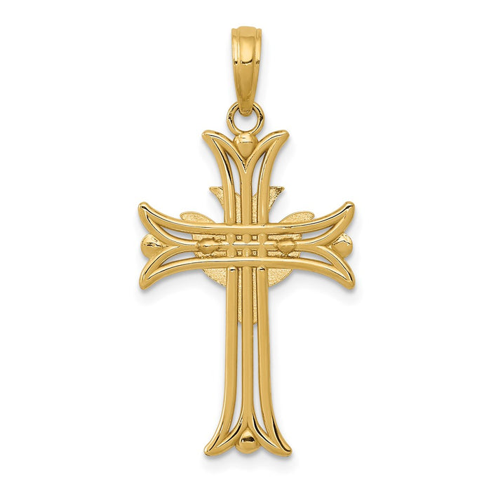 Million Charms 14K Yellow Gold Themed Dove On Relgious Cross Pendant