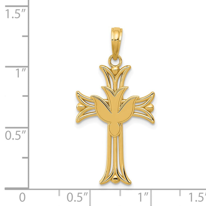 Million Charms 14K Yellow Gold Themed Dove On Relgious Cross Pendant