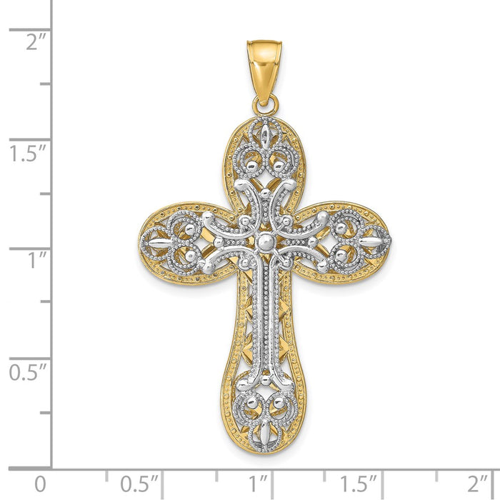 Million Charms 14K Two-Tone Diamond-Cut Layered Relgious Cross Pendant