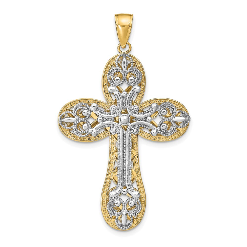 Million Charms 14K Two-Tone Diamond-Cut Layered Relgious Cross Pendant