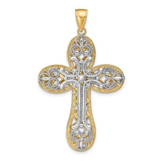 Million Charms 14K Two-Tone Diamond-Cut Layered Relgious Cross Pendant