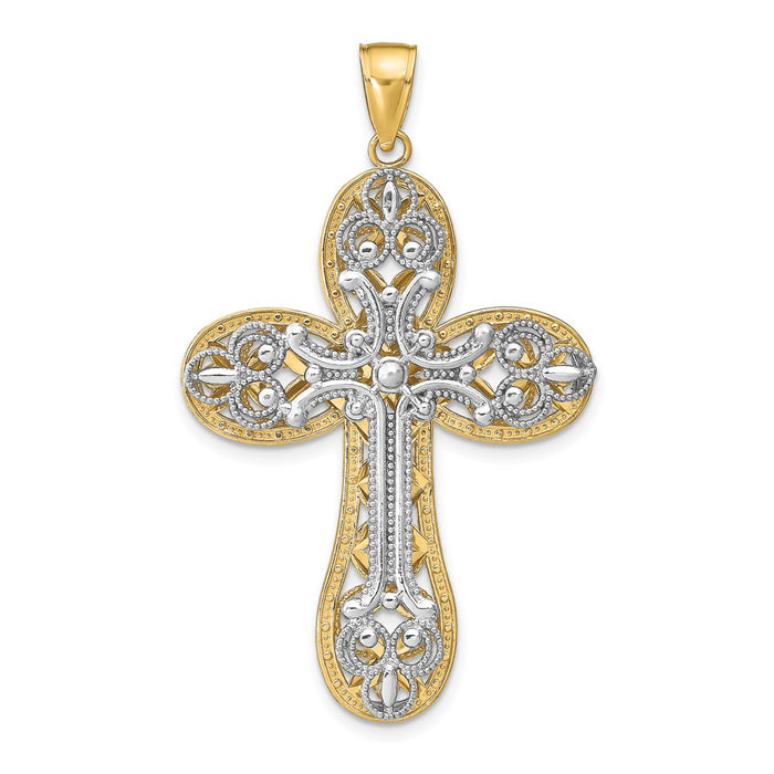 Million Charms 14K Two-Tone Diamond-Cut Layered Relgious Cross Pendant