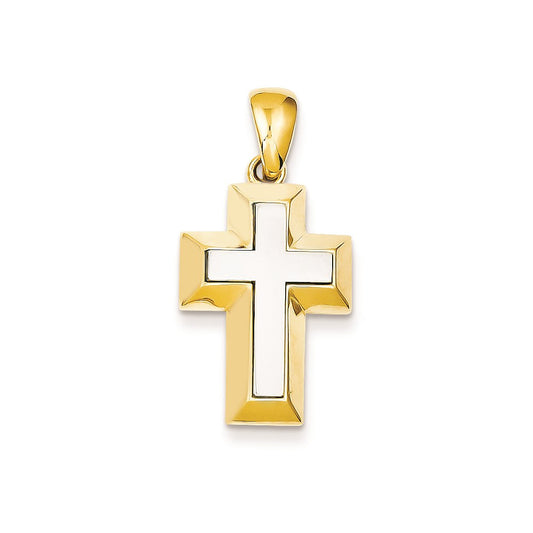 Million Charms 14K Two-Tone Open-Backed Relgious Cross With Yellow Edges Pendant