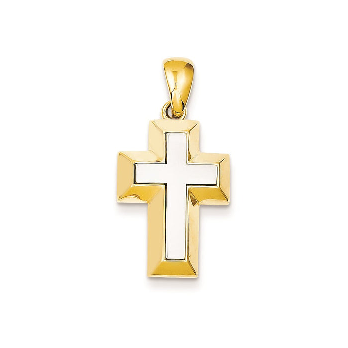 Million Charms 14K Two-Tone Open-Backed Relgious Cross With Yellow Edges Pendant