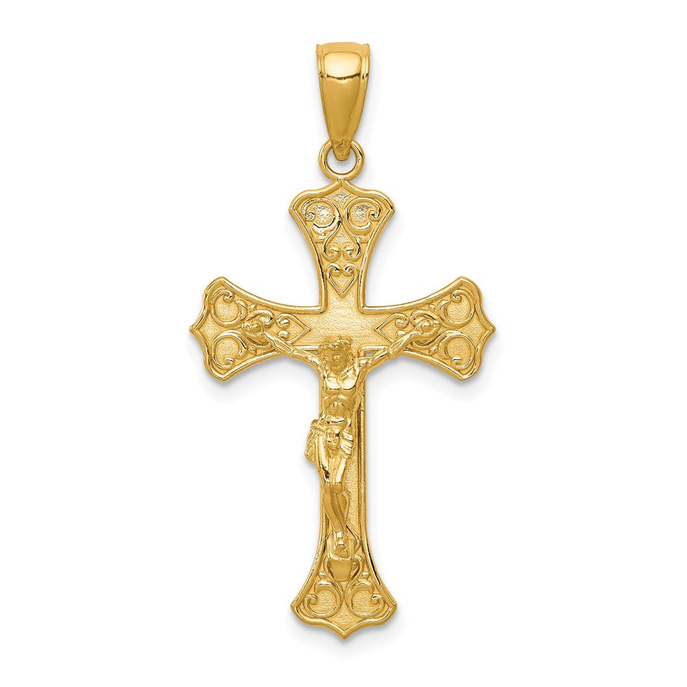 Million Charms 14K Yellow Gold Themed Relgious Crucifix Pendant