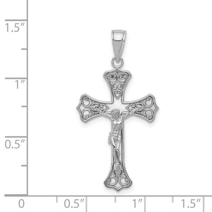 Million Charms 14K White Gold Themed Relgious Crucifix Pendant