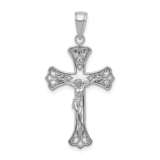 Million Charms 14K White Gold Themed Relgious Crucifix Pendant
