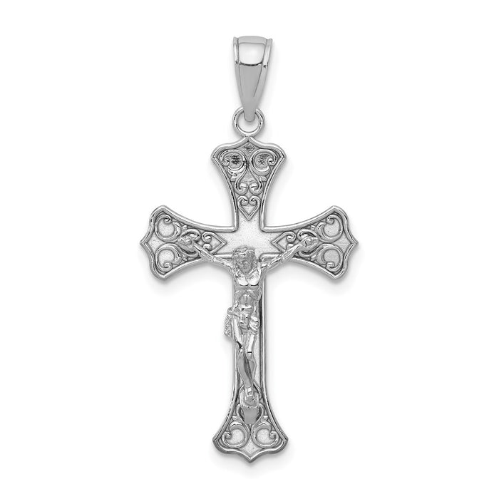 Million Charms 14K White Gold Themed Relgious Crucifix Pendant