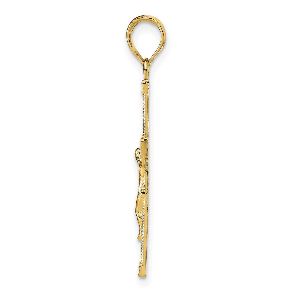 Million Charms 14K Yellow Gold Themed Diamond-Cut Fancy Tipped Relgious Crucifix Pendant