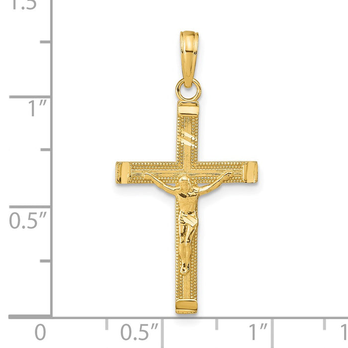 Million Charms 14K Yellow Gold Themed Diamond-Cut Fancy Tipped Relgious Crucifix Pendant