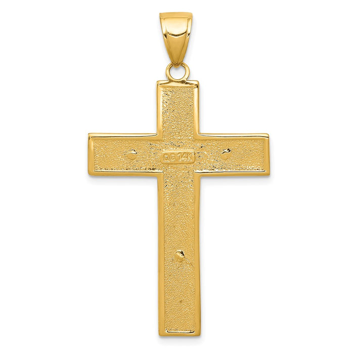 Million Charms 14K Yellow Gold Themed Textured Relgious Crucifix Latin Relgious Cross Pendant