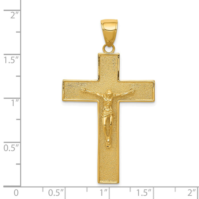 Million Charms 14K Yellow Gold Themed Textured Relgious Crucifix Latin Relgious Cross Pendant