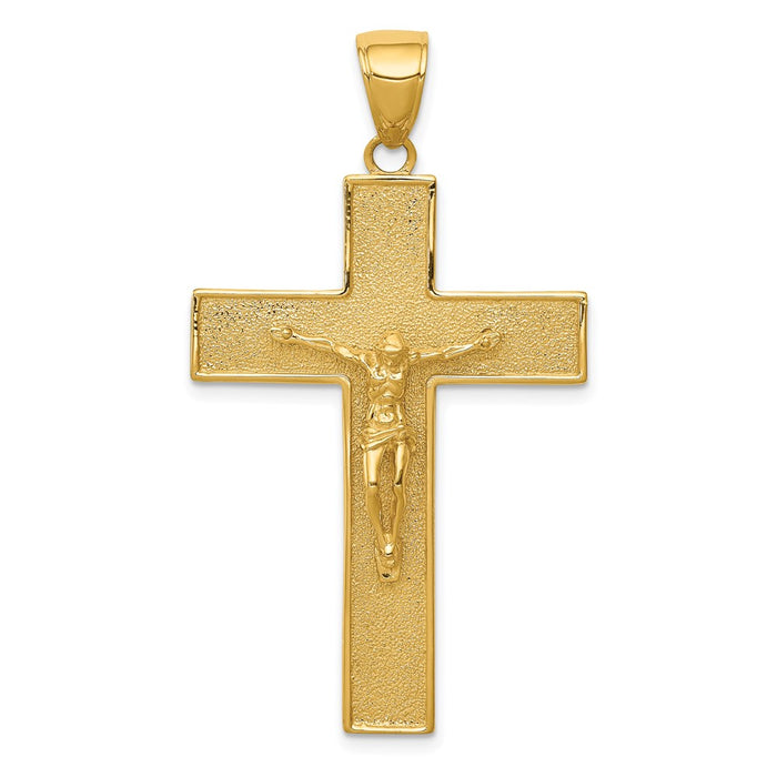 Million Charms 14K Yellow Gold Themed Textured Relgious Crucifix Latin Relgious Cross Pendant