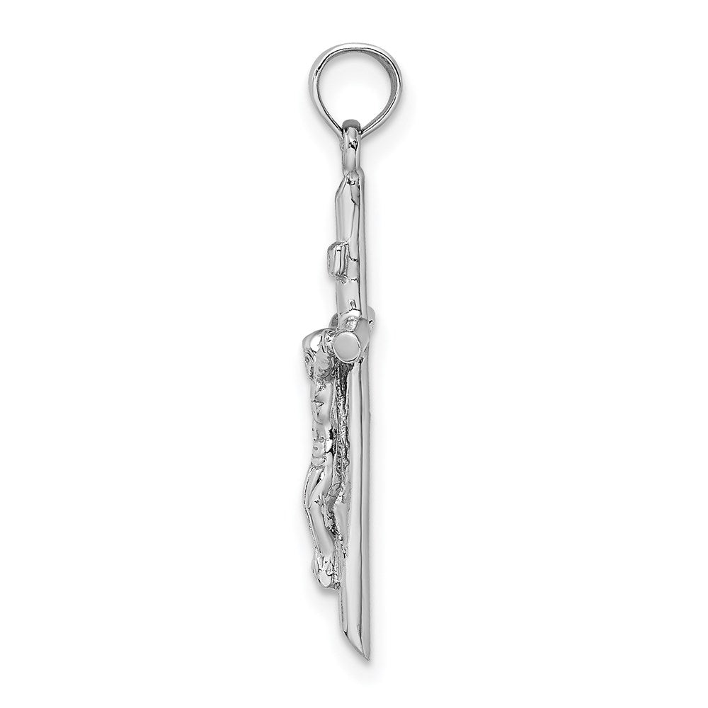 Million Charms 14K White Gold Themed Stick Style Relgious Crucifix Pendant
