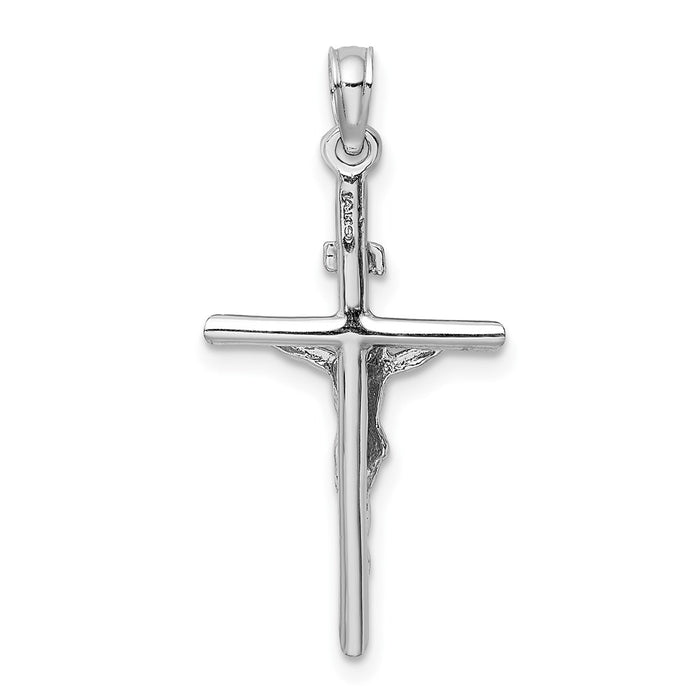 Million Charms 14K White Gold Themed Stick Style Relgious Crucifix Pendant