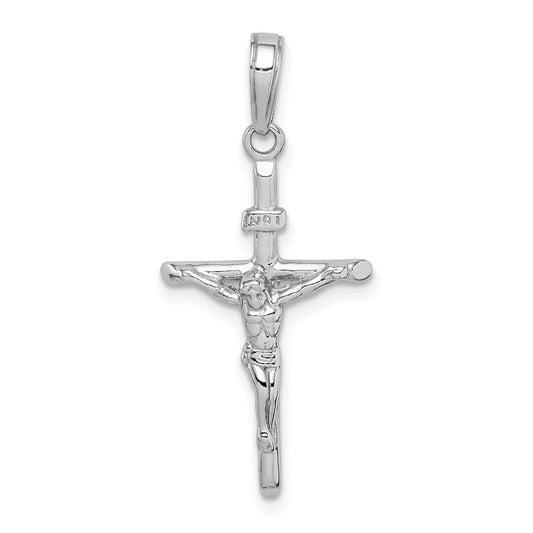 Million Charms 14K White Gold Themed Stick Style Relgious Crucifix Pendant