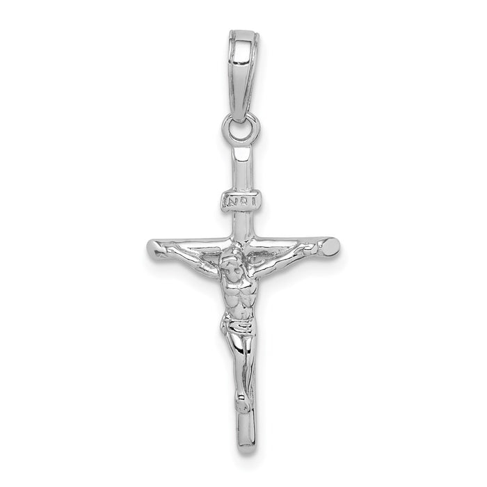 Million Charms 14K White Gold Themed Stick Style Relgious Crucifix Pendant