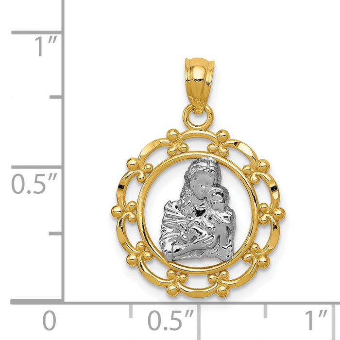 Million Charms 14K Yellow Gold Themed With Rhodium-plated Mother Holding Baby Pendant