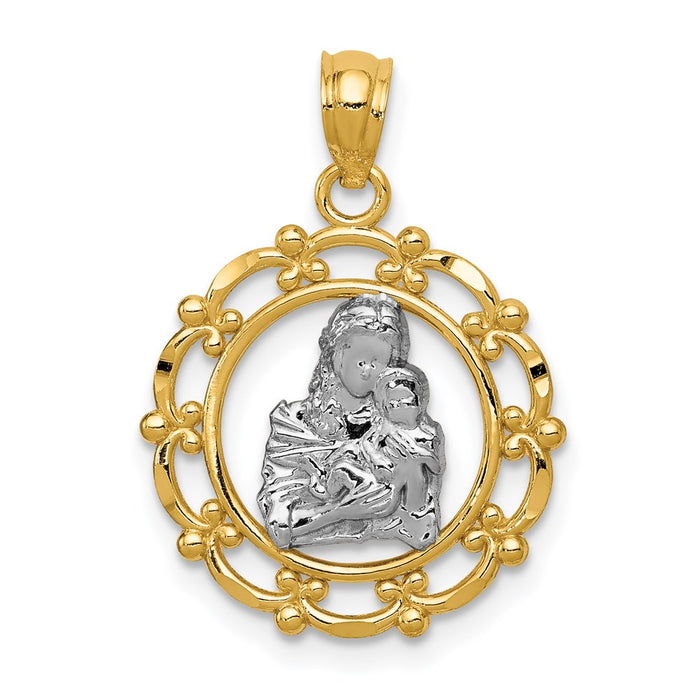 Million Charms 14K Yellow Gold Themed With Rhodium-plated Mother Holding Baby Pendant