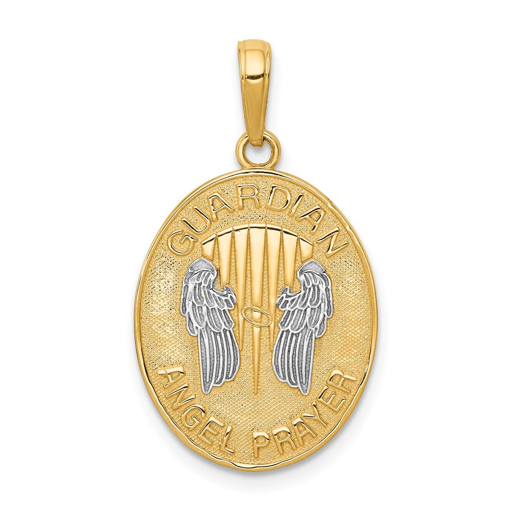 Million Charms 14K Yellow Gold Themed With Rhodium-plated Reversible With Prayer Guardian Angel Pendant