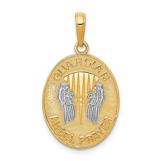 Million Charms 14K Yellow Gold Themed With Rhodium-plated Reversible With Prayer Guardian Angel Pendant