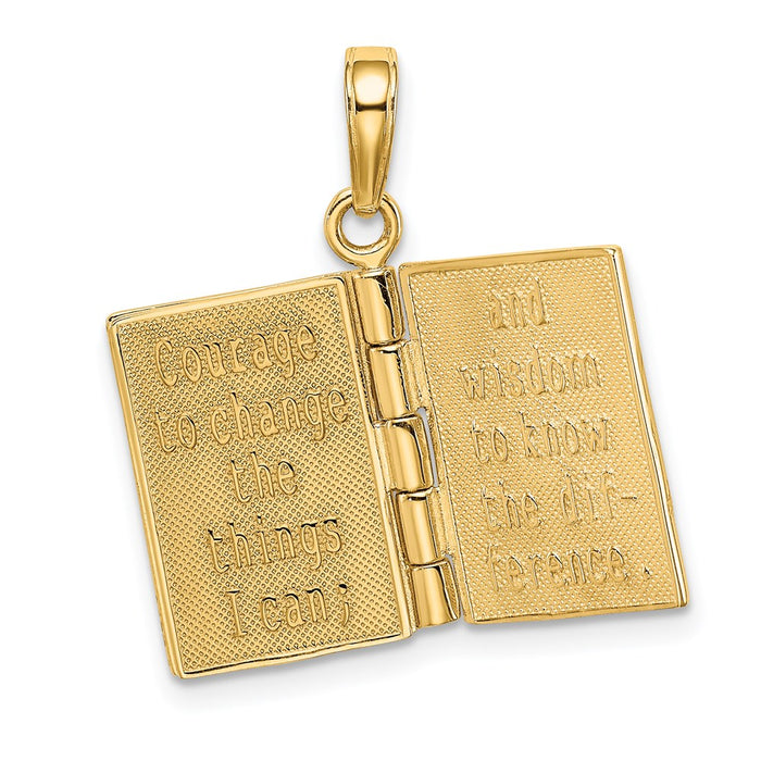 Million Charms 14K Yellow Gold Themed 3-D Moveable Pages Serenity Prayer Book Pendant