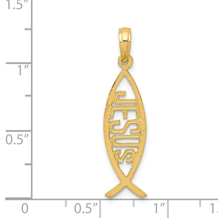 Million Charms 14K Yellow Gold Themed Ichthus Fish With Jesus Pendant