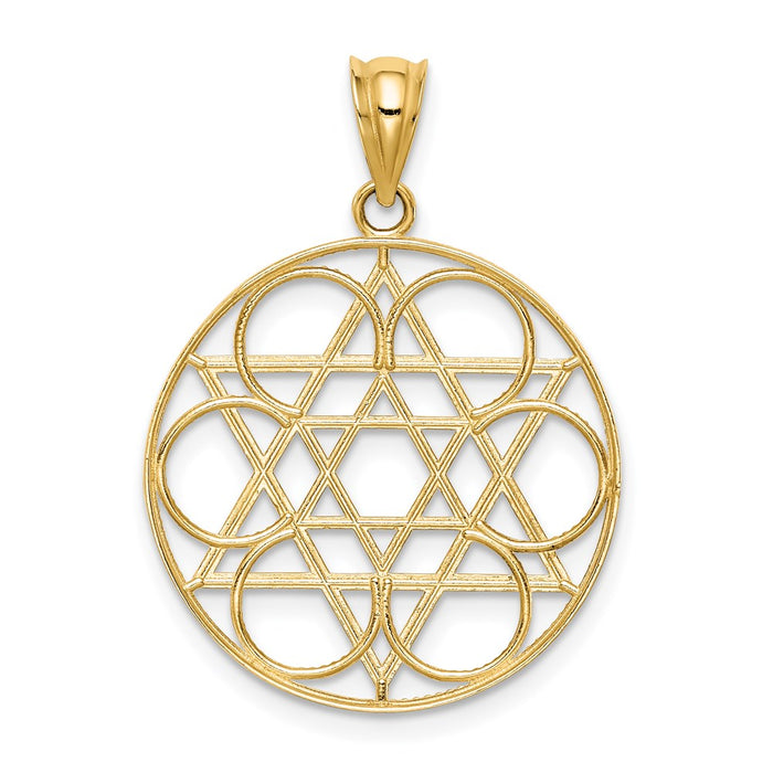 Million Charms 14K Yellow Gold Themed Religious Jewish Star Of David Circle Pendant