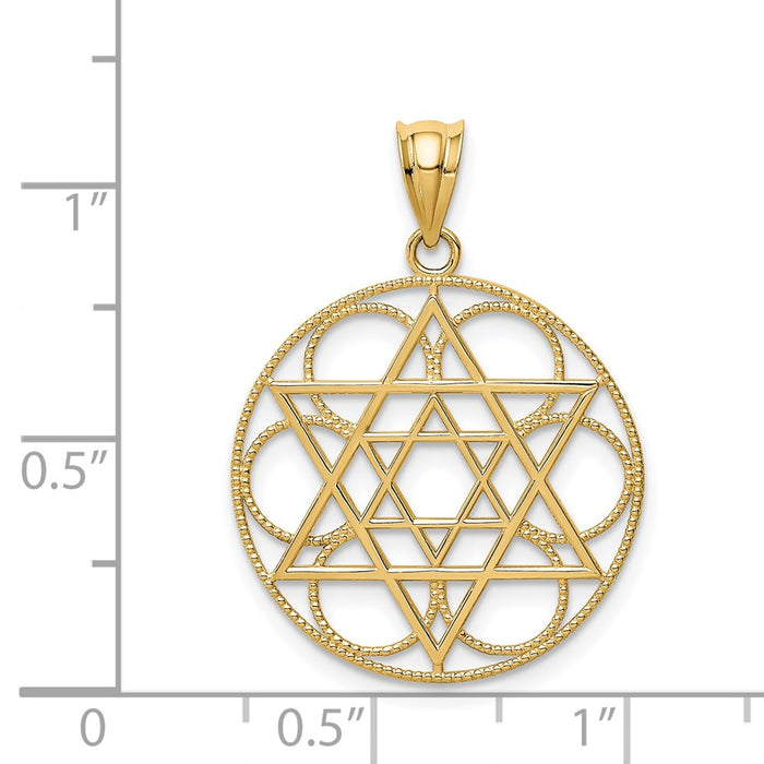 Million Charms 14K Yellow Gold Themed Religious Jewish Star Of David Circle Pendant