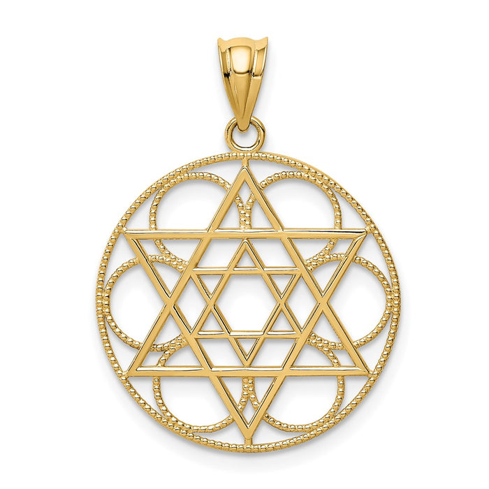 Million Charms 14K Yellow Gold Themed Religious Jewish Star Of David Circle Pendant