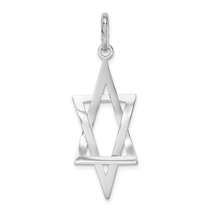 Million Charms 14K White Gold Themed 3-D Elongated Religious Jewish Star Of David Charm