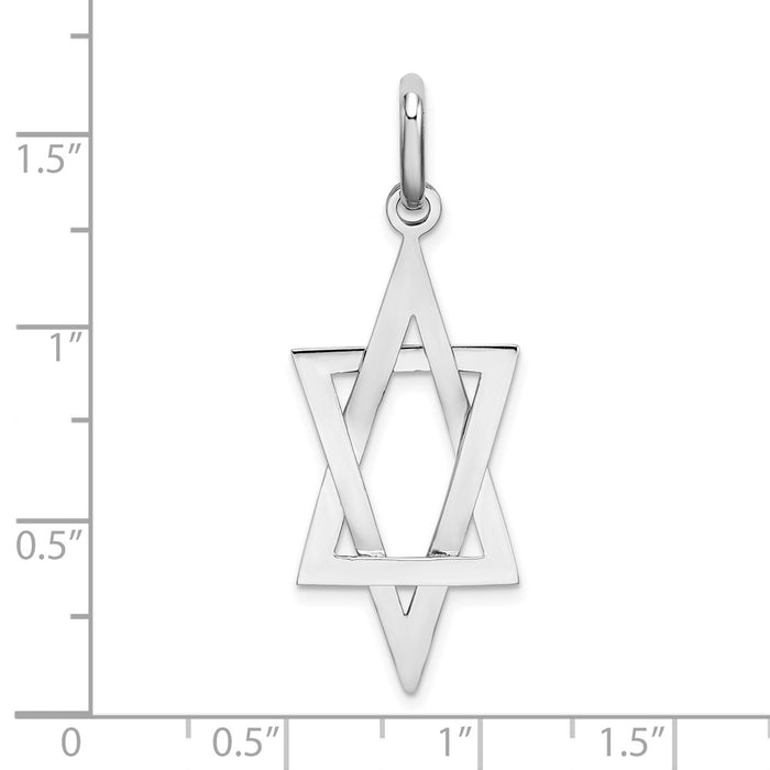 Million Charms 14K White Gold Themed 3-D Elongated Religious Jewish Star Of David Charm