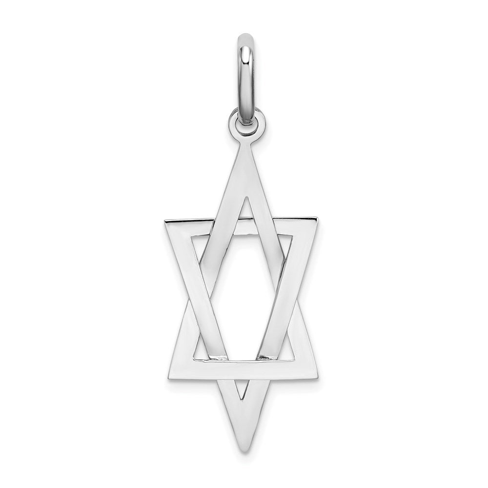 Million Charms 14K White Gold Themed 3-D Elongated Religious Jewish Star Of David Charm