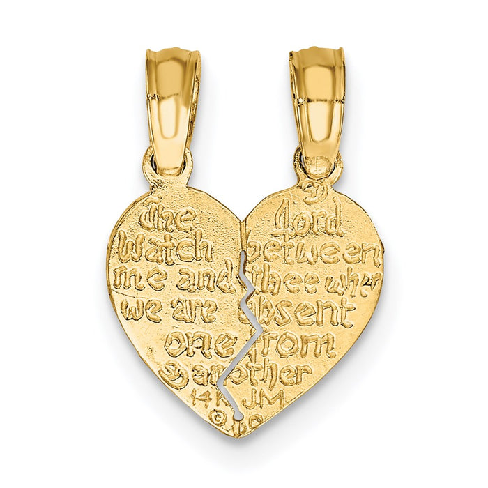 Million Charms 14K Yellow Gold Themed Reversible Break Apart Mizpah Heart Charm