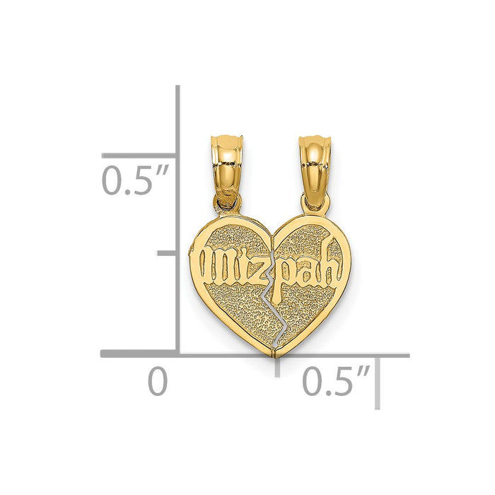 Million Charms 14K Yellow Gold Themed Reversible Break Apart Mizpah Heart Charm