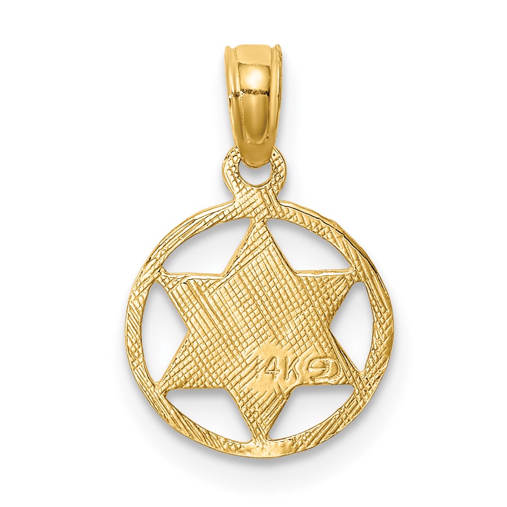 Million Charms 14K Yellow Gold Themed Religious Jewish Star Of David In Circle Frame Pendant