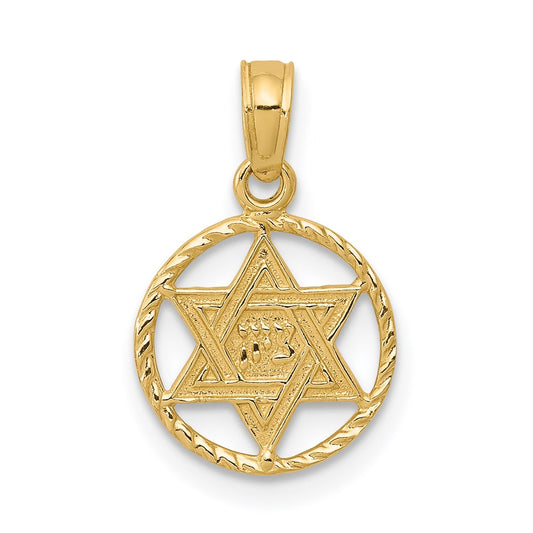 Million Charms 14K Yellow Gold Themed Religious Jewish Star Of David In Circle Frame Pendant