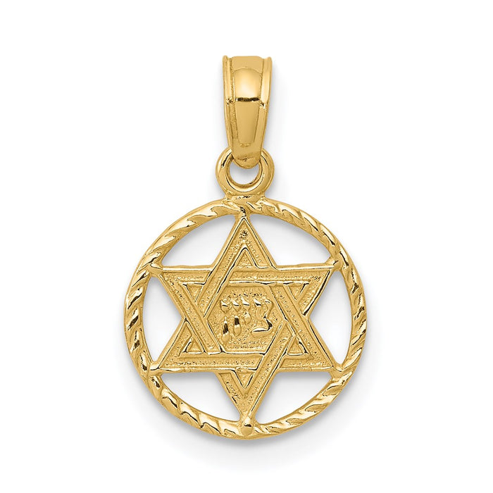 Million Charms 14K Yellow Gold Themed Religious Jewish Star Of David In Circle Frame Pendant