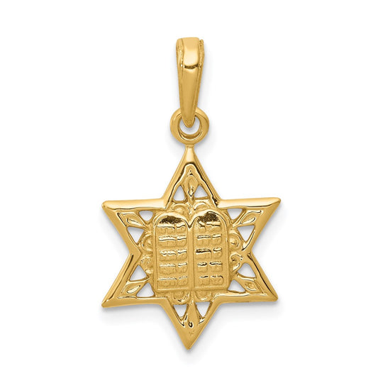 Million Charms 14K Yellow Gold Themed Religious Jewish Star Of David With Tablets In Center Pendant