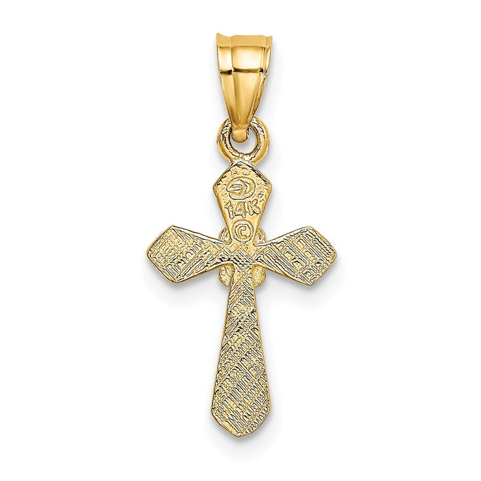 Million Charms 14K Yellow Gold Themed Small Relgious Cross With Flower Charm