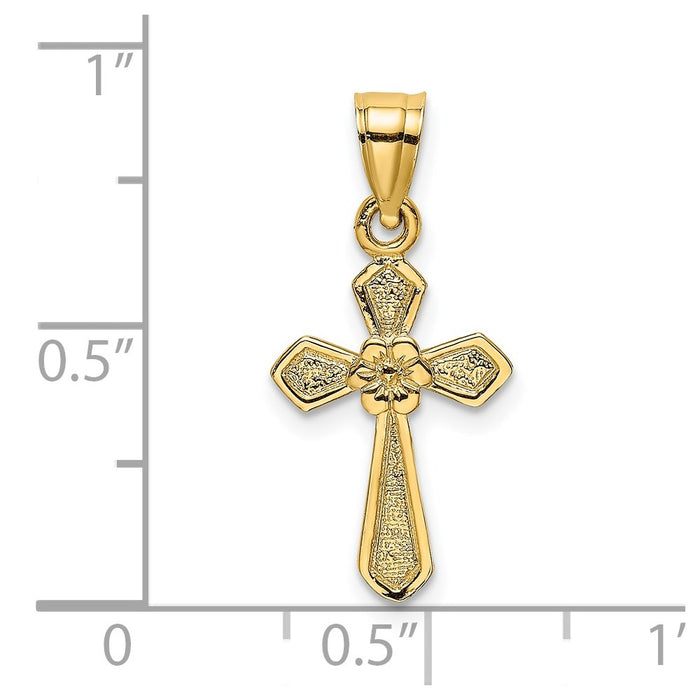 Million Charms 14K Yellow Gold Themed Small Relgious Cross With Flower Charm