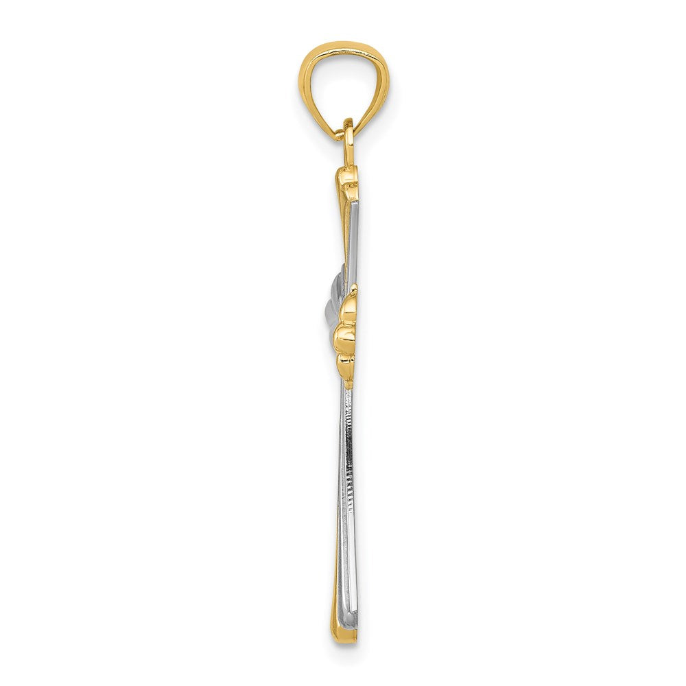 Million Charms 14K Yellow Gold Themed Diamond-Cut Rhodium-plated Relgious Cross Pendant