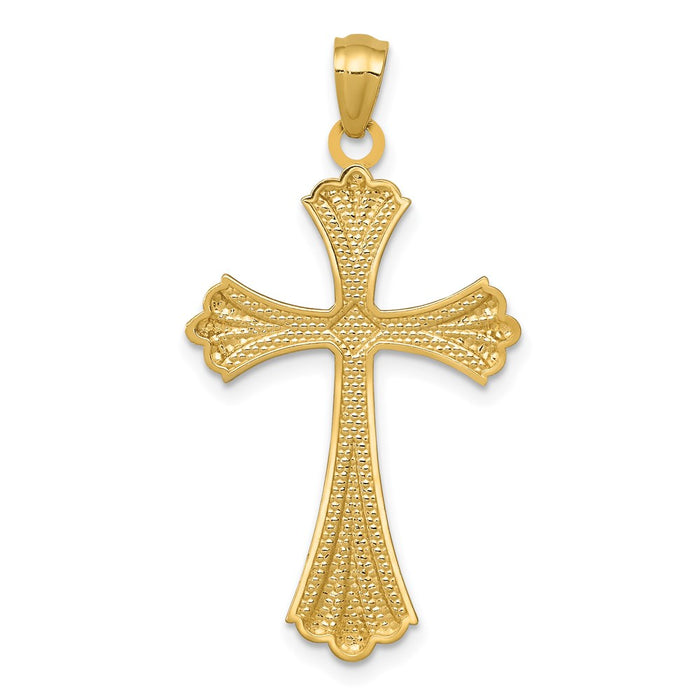 Million Charms 14K Yellow Gold Themed Diamond-Cut Rhodium-plated Relgious Cross Pendant