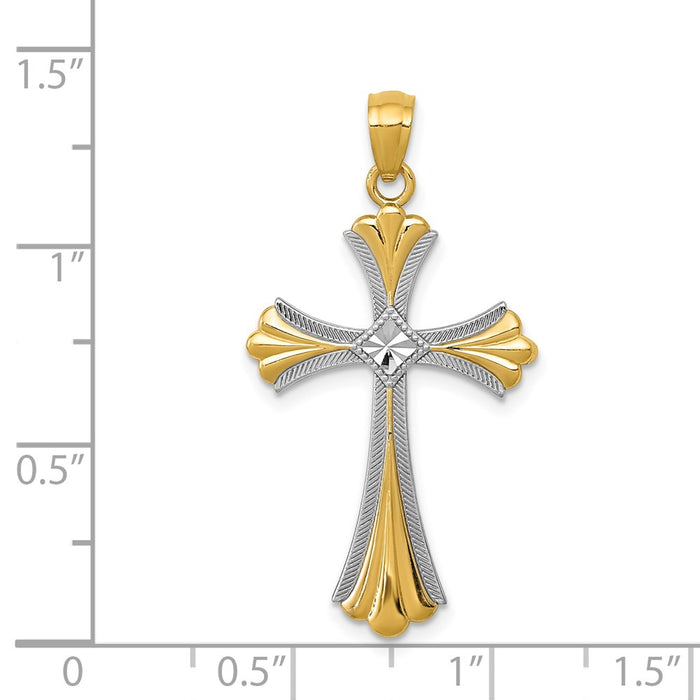 Million Charms 14K Yellow Gold Themed Diamond-Cut Rhodium-plated Relgious Cross Pendant