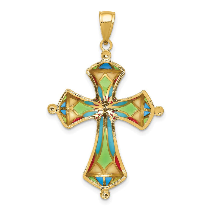 Million Charms 14K Yellow Gold Themed Multi Color Enamel Relgious Cross Pendant