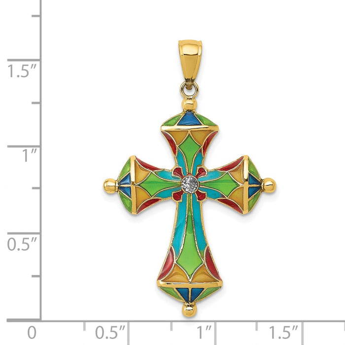 Million Charms 14K Yellow Gold Themed Multi Color Enamel Relgious Cross Pendant