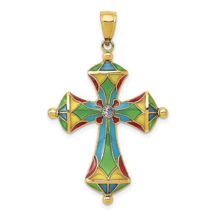 Million Charms 14K Yellow Gold Themed Multi Color Enamel Relgious Cross Pendant